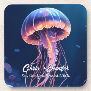 Jellyfish Art, Couple's names, Year Married Coaster