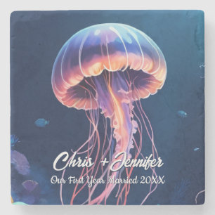 Jellyfish Art, Couple's names, Year Married Stone Coaster