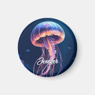 Jellyfish Art, White Script Name, Your Image Magnet