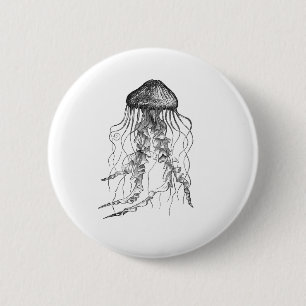 Jellyfish Black and White Pencil Drawing Sketch 6 Cm Round Badge