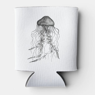 Jellyfish Black and White Pencil Drawing Sketch Can Cooler