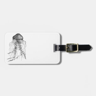 Jellyfish Black and White Pencil Drawing Sketch Luggage Tag