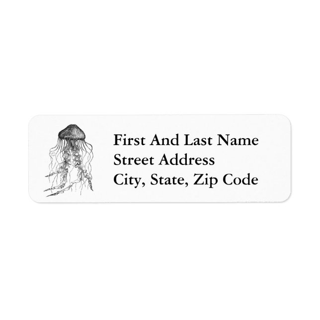 Jellyfish Black and White Pencil Drawing Sketch Return Address Label (Front)