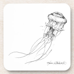 Jellyfish Black & White Drawing Coaster