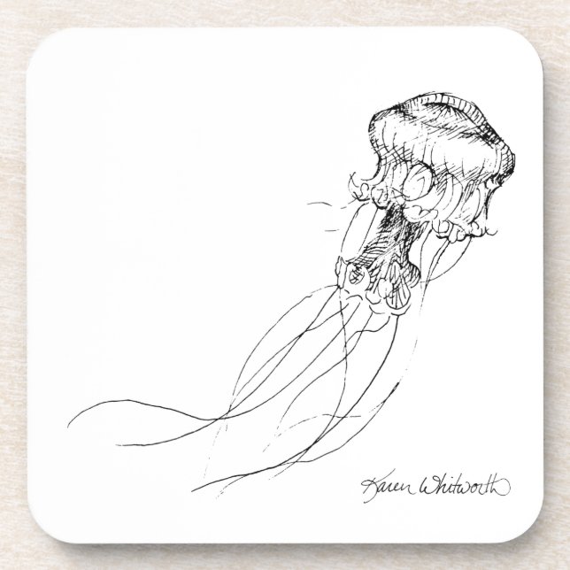 Jellyfish Black & White Drawing Coaster (Front)