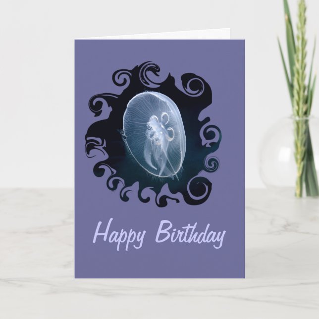 Jellyfish Bright Translucent Blue Birthday Card (Front)