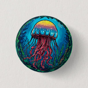 Jellyfish cartoon 3 cm round badge