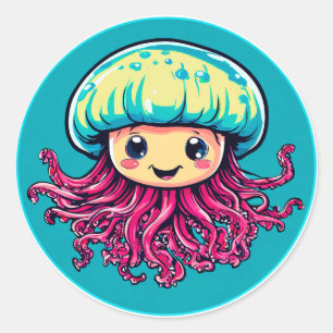 Jellyfish cartoon classic round sticker