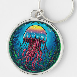 Jellyfish cartoon key ring