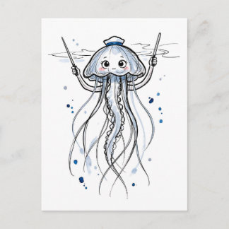 Jellyfish Conductor Leading Rhythm in Marine Ink I Postcard