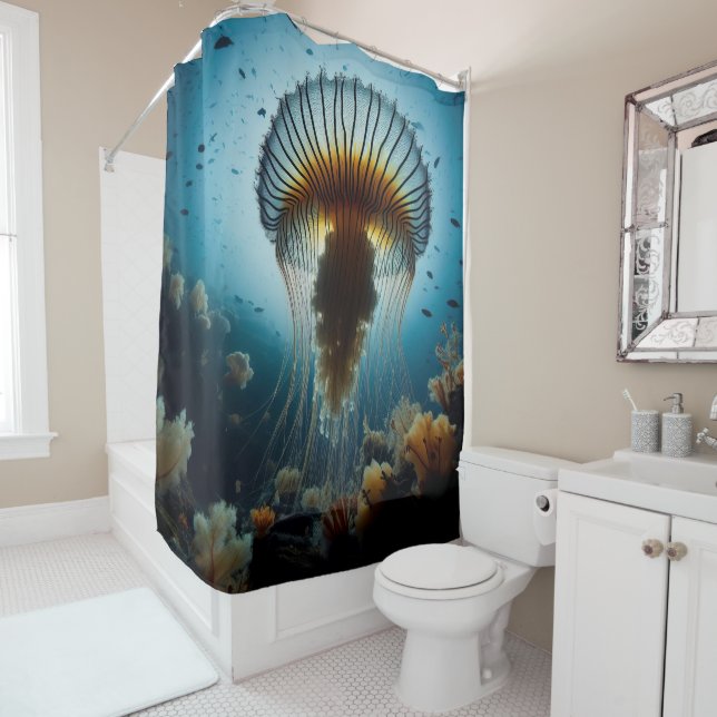 Jellyfish drawing shower curtain (In Situ)