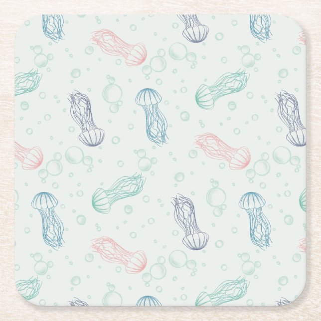 Jellyfish Drift Square Paper Coaster (Front)