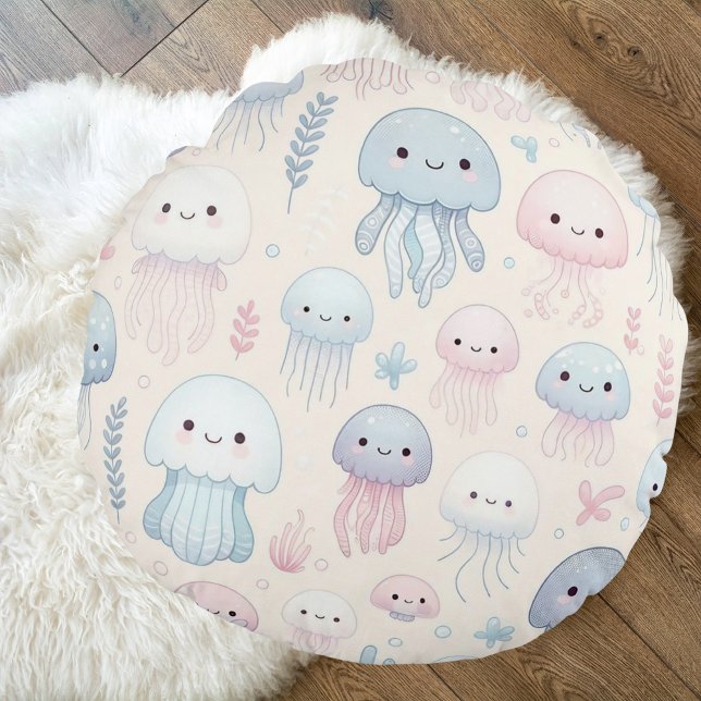 Jellyfish for Coastal Charm Round Cushion (Creator Uploaded)