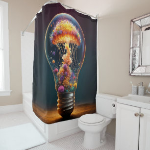 Jellyfish glass bulb glowing surreal fantasy art shower curtain