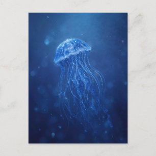 Jellyfish Glowing in Deep Indigo Underwater Ocean Postcard