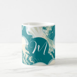 Jellyfish In Blue Ocean Summer Season Monogram Coffee Mug