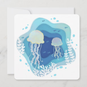 Jellyfish in Ocean Paper Art Illustration Holiday Card