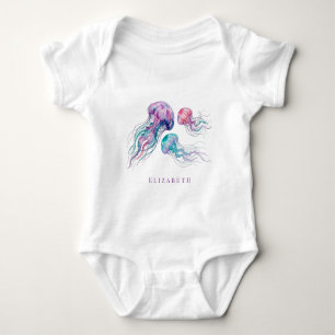 Jellyfish in Teal and Purple Girl Baby Shower  Bodysuit