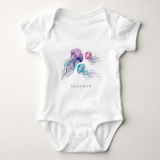 Jellyfish in Teal and Purple Girl Baby Shower  Bodysuit