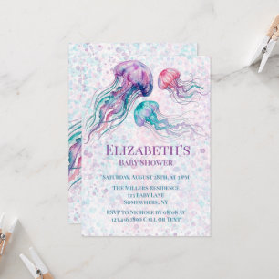 Jellyfish in Teal and Purple Girl Baby Shower Invitation