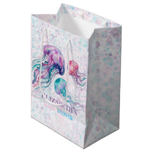 Jellyfish in Teal and Purple Girl Baby Shower Medium Gift Bag