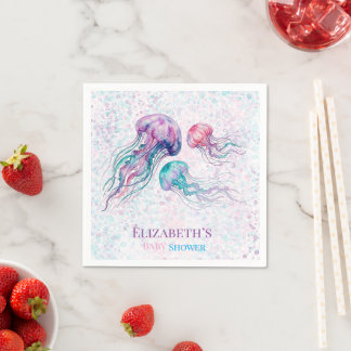 Jellyfish in Teal and Purple Girl Baby Shower Napkin