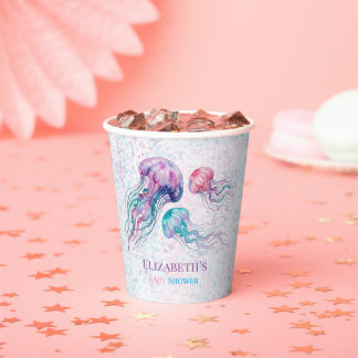 Jellyfish in Teal and Purple Girl Baby Shower Paper Cups