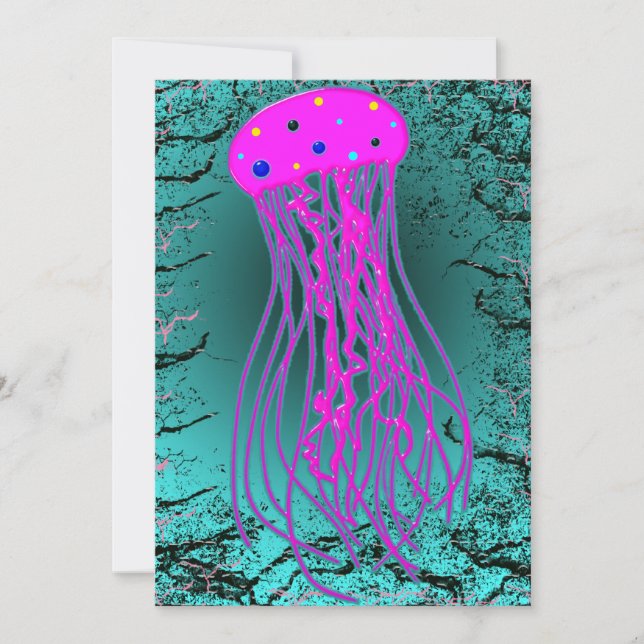 Jellyfish in the deep sea fishing invitation (Front)