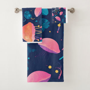 Jellyfish Mosaic Colourful Personalised Pattern Bath Towel Set