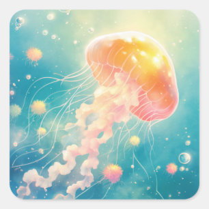 Jellyfish Ocean Dance Square Sticker