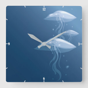 Jellyfish Ocean Sea Life - Blue Underwater Custom Square Wall Clock