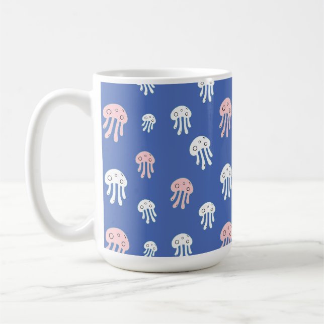 Jellyfish on Blue Background Coffee Mug (Left)