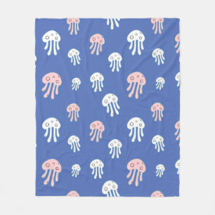 Jellyfish on Blue Background Fleece Blanket