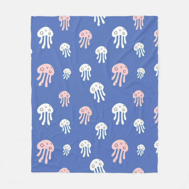 Jellyfish on Blue Background Fleece Blanket (Front)