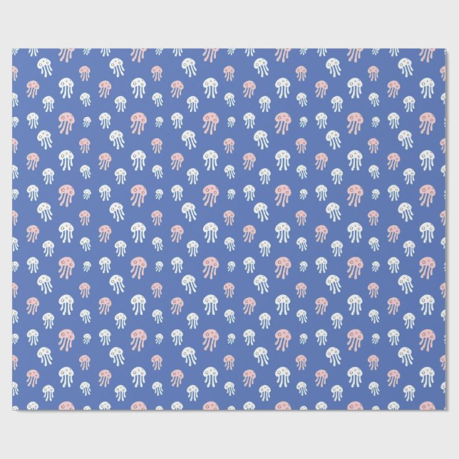 Jellyfish on Blue Background Wrapping Paper (Flat)
