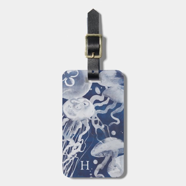 Jellyfish on Navy Background Luggage Tag (Front Vertical)