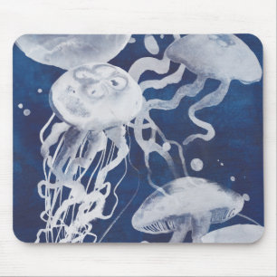 Jellyfish on Navy Background Mouse Pad