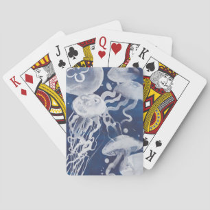 Jellyfish on Navy Background Playing Cards