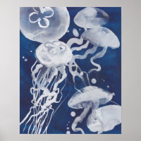 Jellyfish on Navy Background