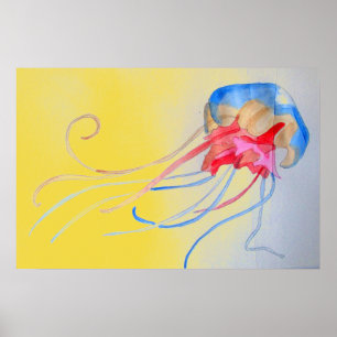 Jellyfish on the sand original art illustration poster