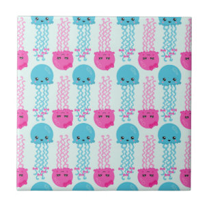 Jellyfish Pattern, Cute Jellyfish, Sea Animals Ceramic Tile
