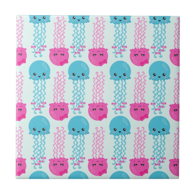 Jellyfish Pattern, Cute Jellyfish, Sea Animals Ceramic Tile (Front)