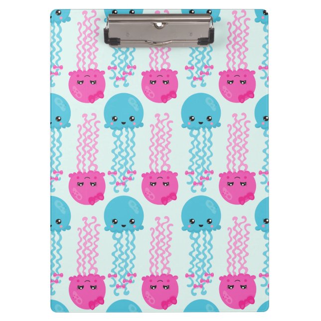 Jellyfish Pattern, Cute Jellyfish, Sea Animals Clipboard (Front)