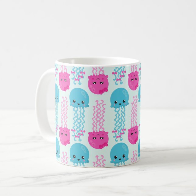 Jellyfish Pattern, Cute Jellyfish, Sea Animals Coffee Mug (Front Left)