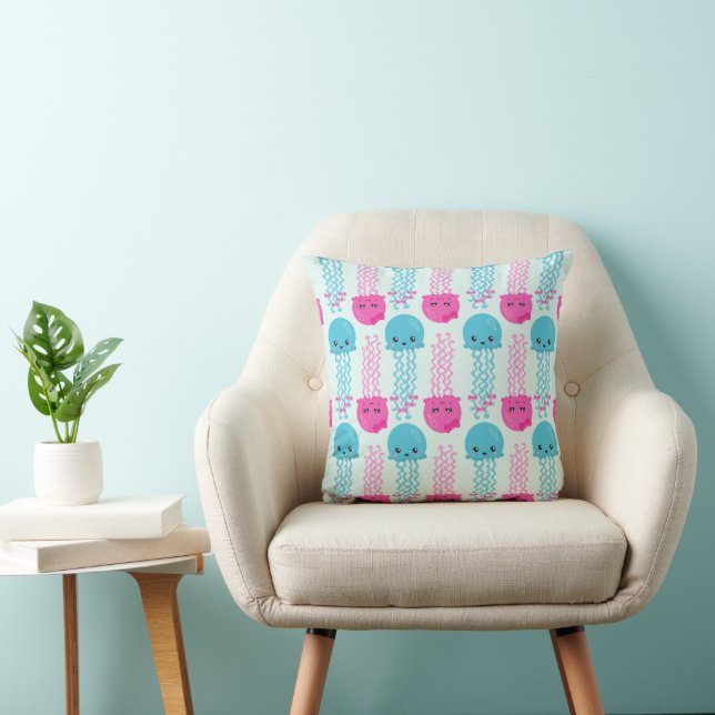 Jellyfish Pattern, Cute Jellyfish, Sea Animals Cushion (Chair)