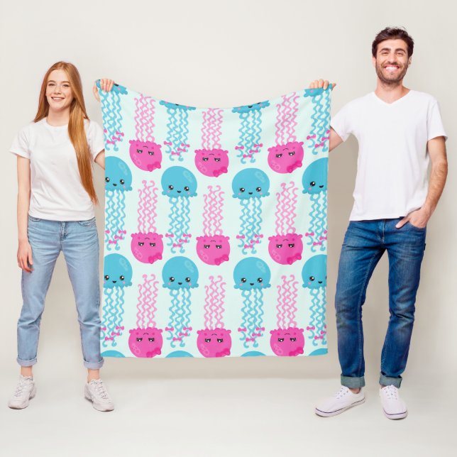 Jellyfish Pattern, Cute Jellyfish, Sea Animals Fleece Blanket (In Situ)