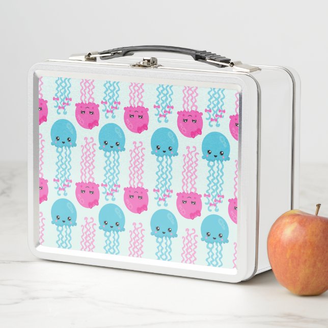 Jellyfish Pattern, Cute Jellyfish, Sea Animals Metal Lunch Box (In Situ)