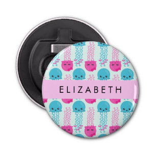 Jellyfish Pattern, Cute Jellyfish, Sea, Your Name Bottle Opener