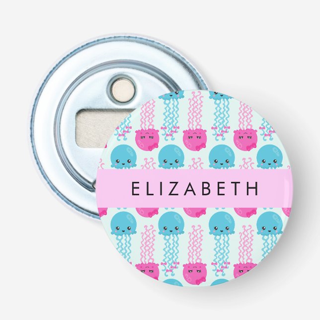 Jellyfish Pattern, Cute Jellyfish, Sea, Your Name Bottle Opener (Front)