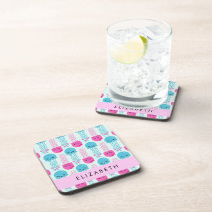 Jellyfish Pattern, Cute Jellyfish, Sea, Your Name Coaster